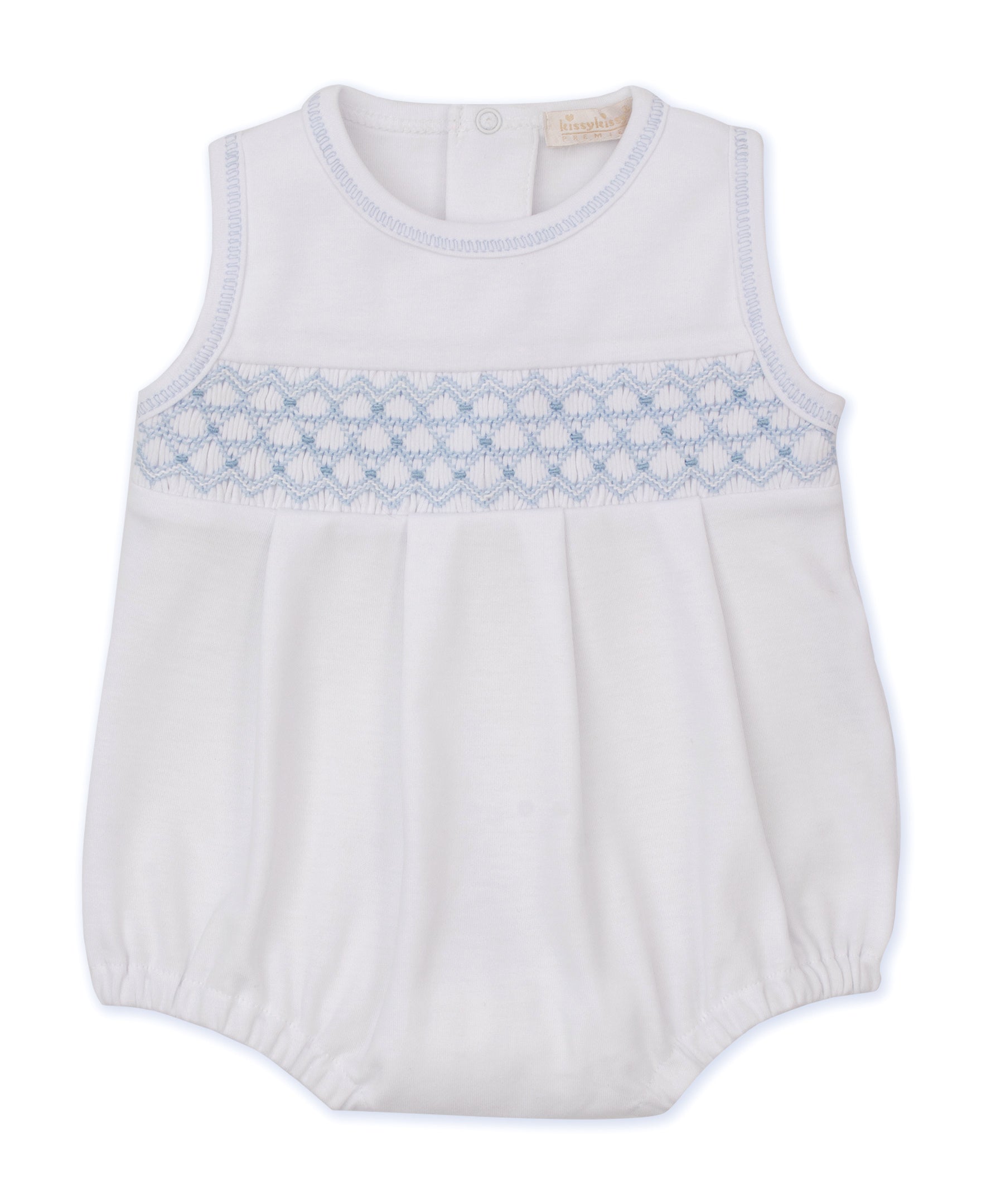 Kissy Kissy Bubble with Hand Smocking - White/Light Blue - Gabrielle's Biloxi