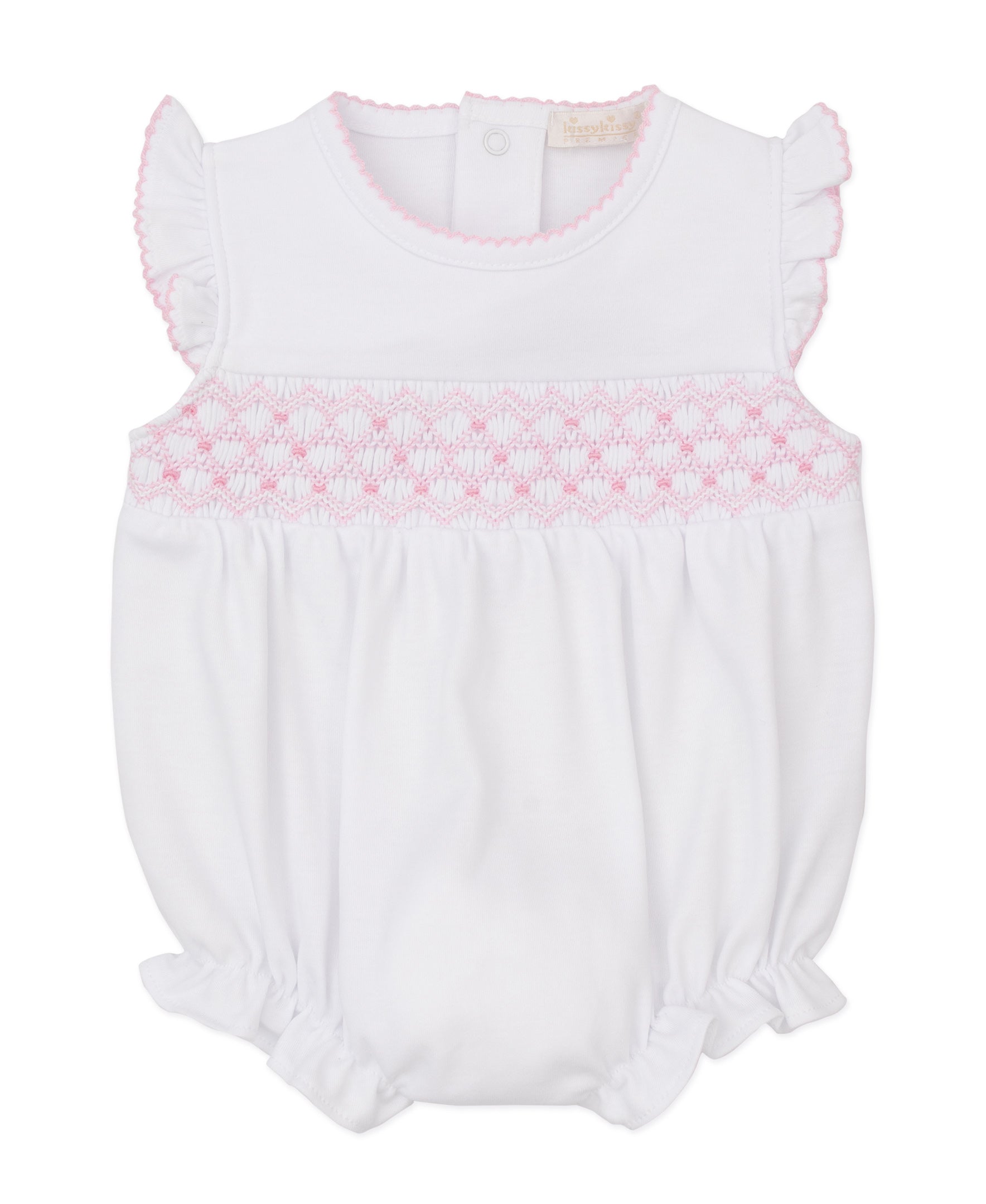 Kissy Kissy Bubble with Hand Smocking - White/Pink - Gabrielle's Biloxi