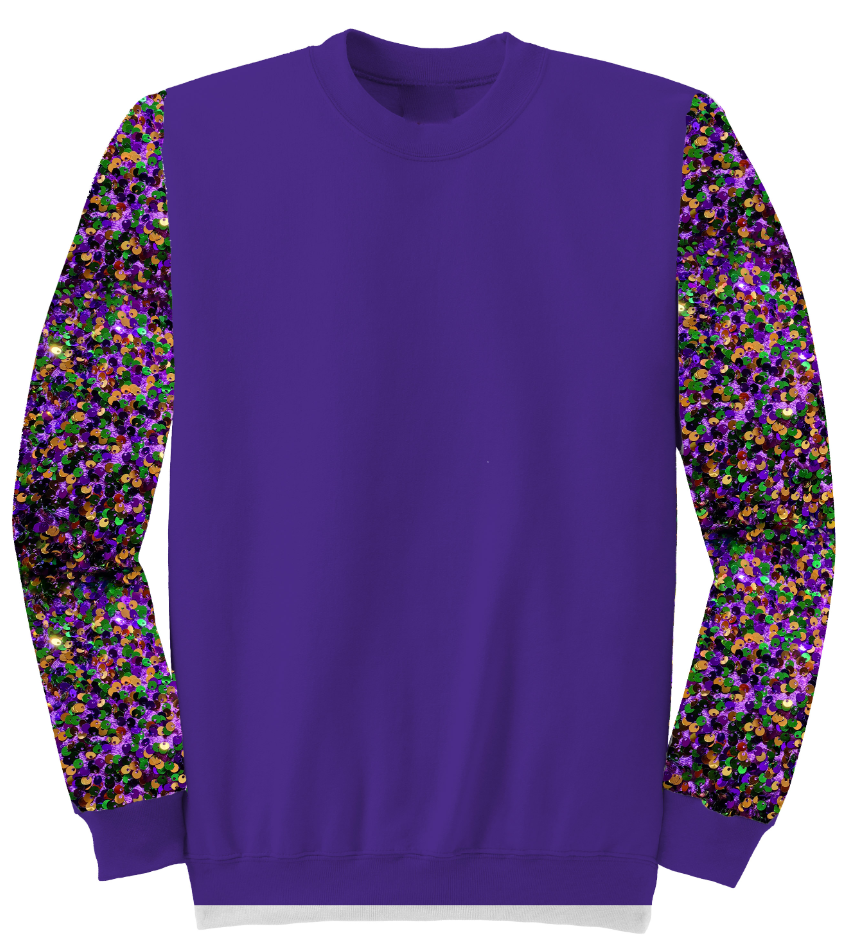Kids Sequin Sleeve Mardi Gras on Purple Velour Sweatshirt - Gabrielle's Biloxi