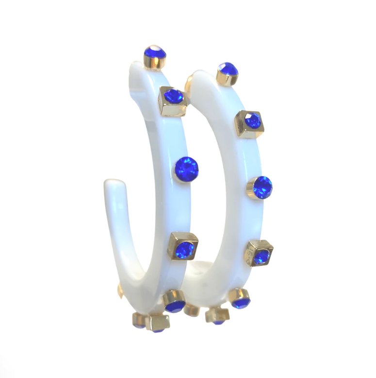 Jewel Hoops - White with Sapphire - Gabrielle's Biloxi