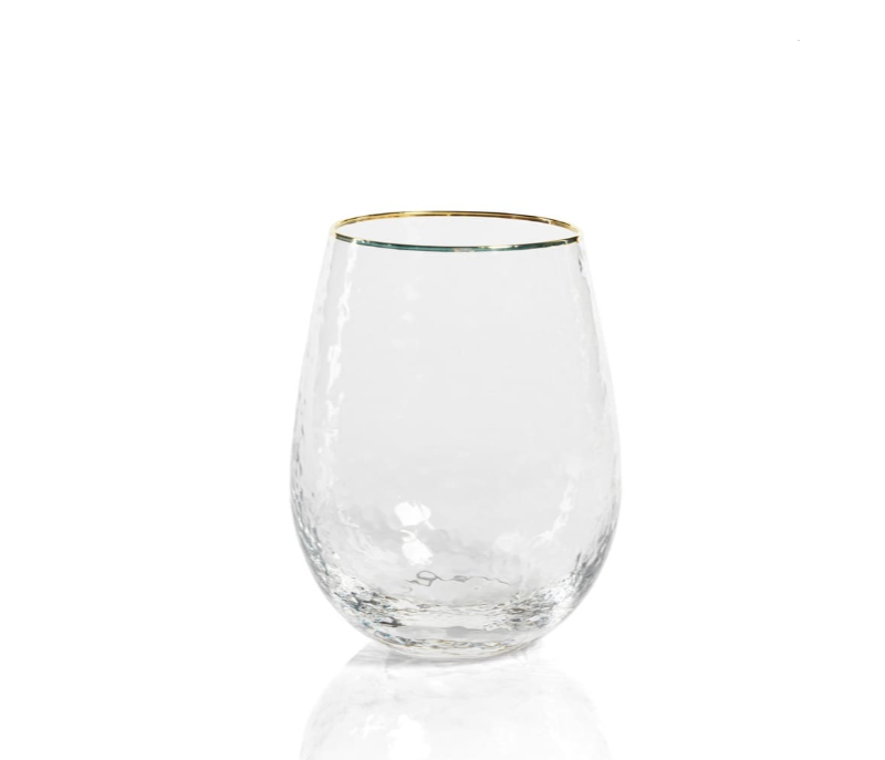 Hammered Stemless Wine Glass w/ Gold Rim - Gabrielle's Biloxi
