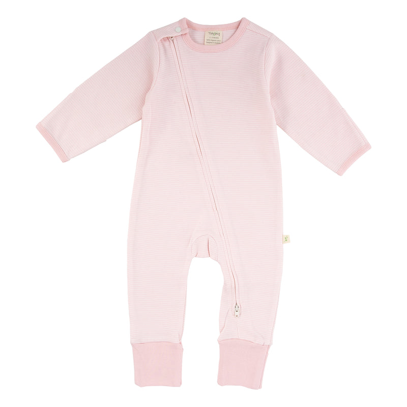 Tiny Twig Long Sleeve Zipsuit Pink Stripes - Gabrielle&