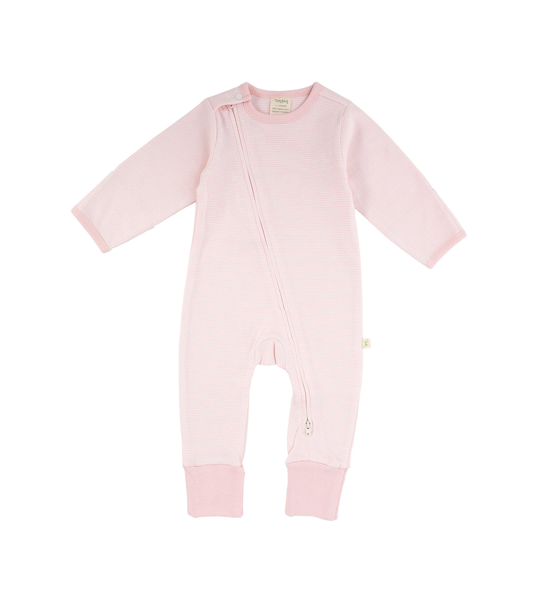 Tiny Twig Long Sleeve Zipsuit Pink Stripes - Gabrielle's Biloxi
