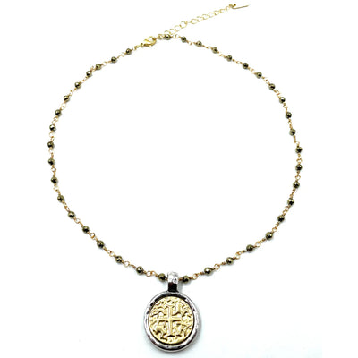 Matte Gold Coin on Pyrite Short Necklace - Gabrielle's Biloxi