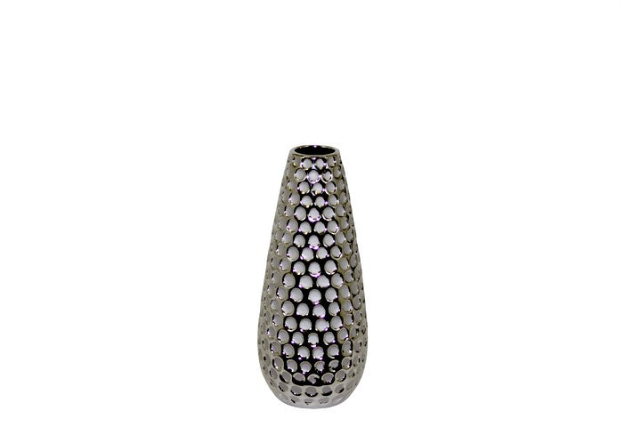 Ceramic Round Vase Dimpled Polished Chrome Silver - Gabrielle's Biloxi