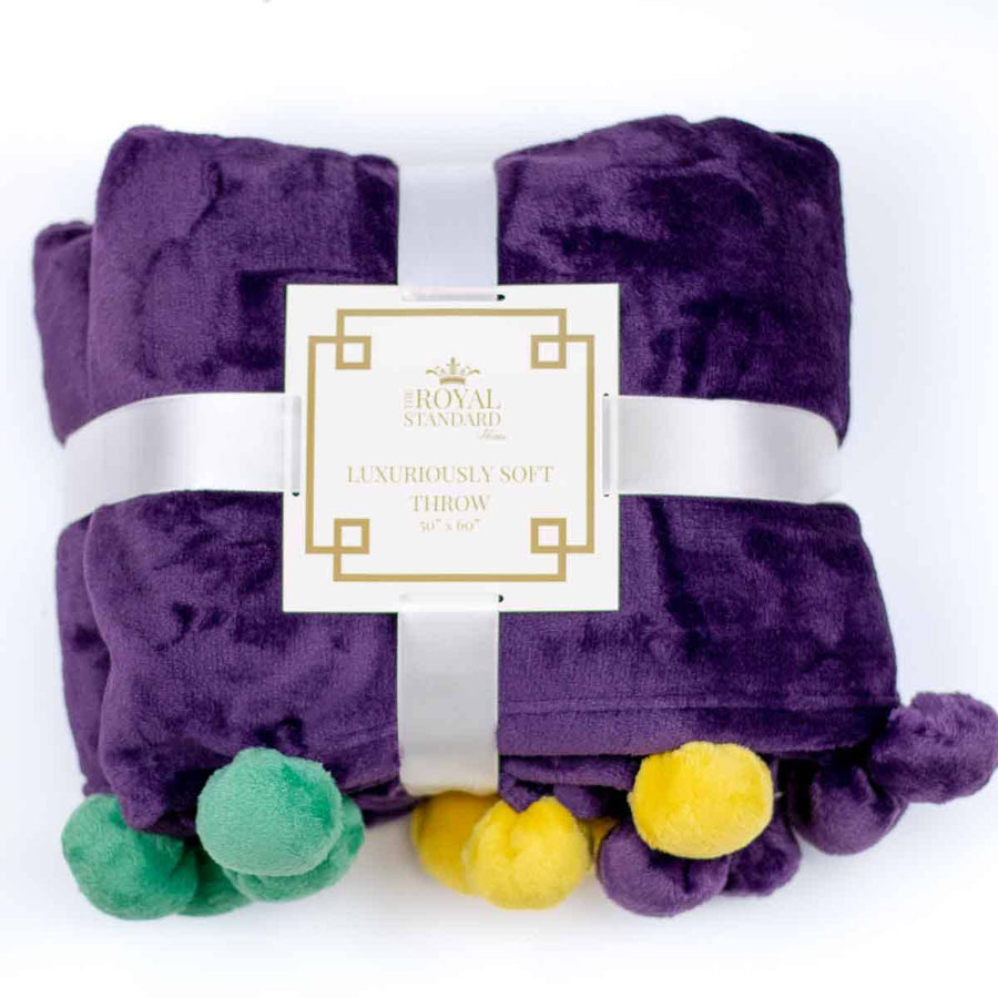 Cozy Pom Pom Throw   Purple/Green/Yellow   50x60 - Gabrielle's Biloxi