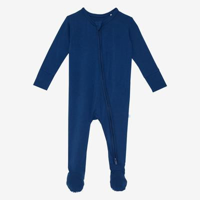 Posh Peanut Solid Color-Sailor Blue Footie Zippered One Piece - Gabrielle's Biloxi