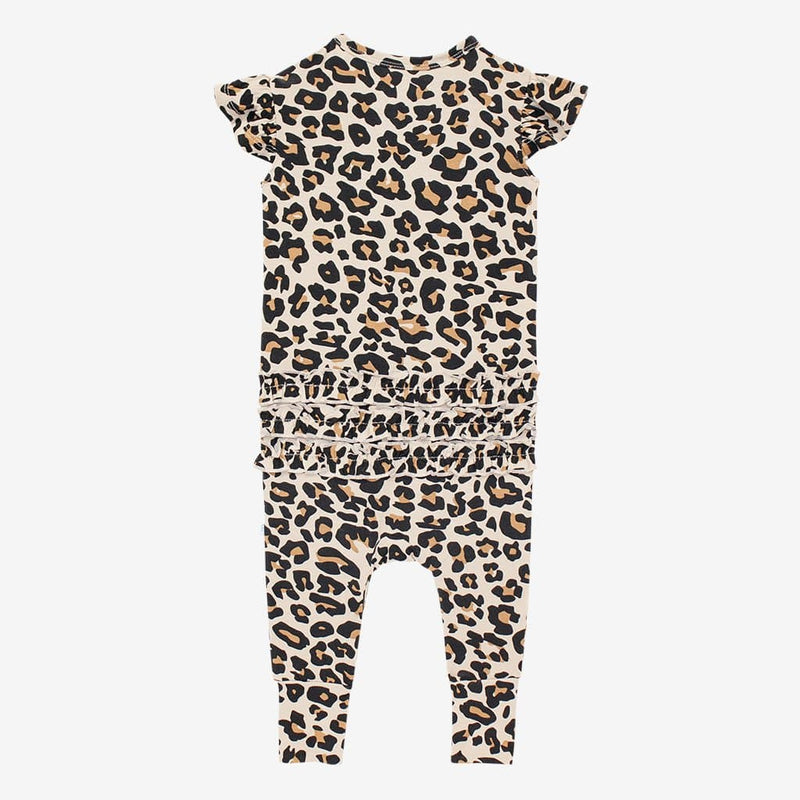 Posh Peanut Lana Leopard Tan-L/S Ruffled Romper - Gabrielle&