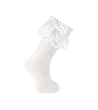 Ruffle & Bow Knee High Socks - White - Gabrielle's Biloxi