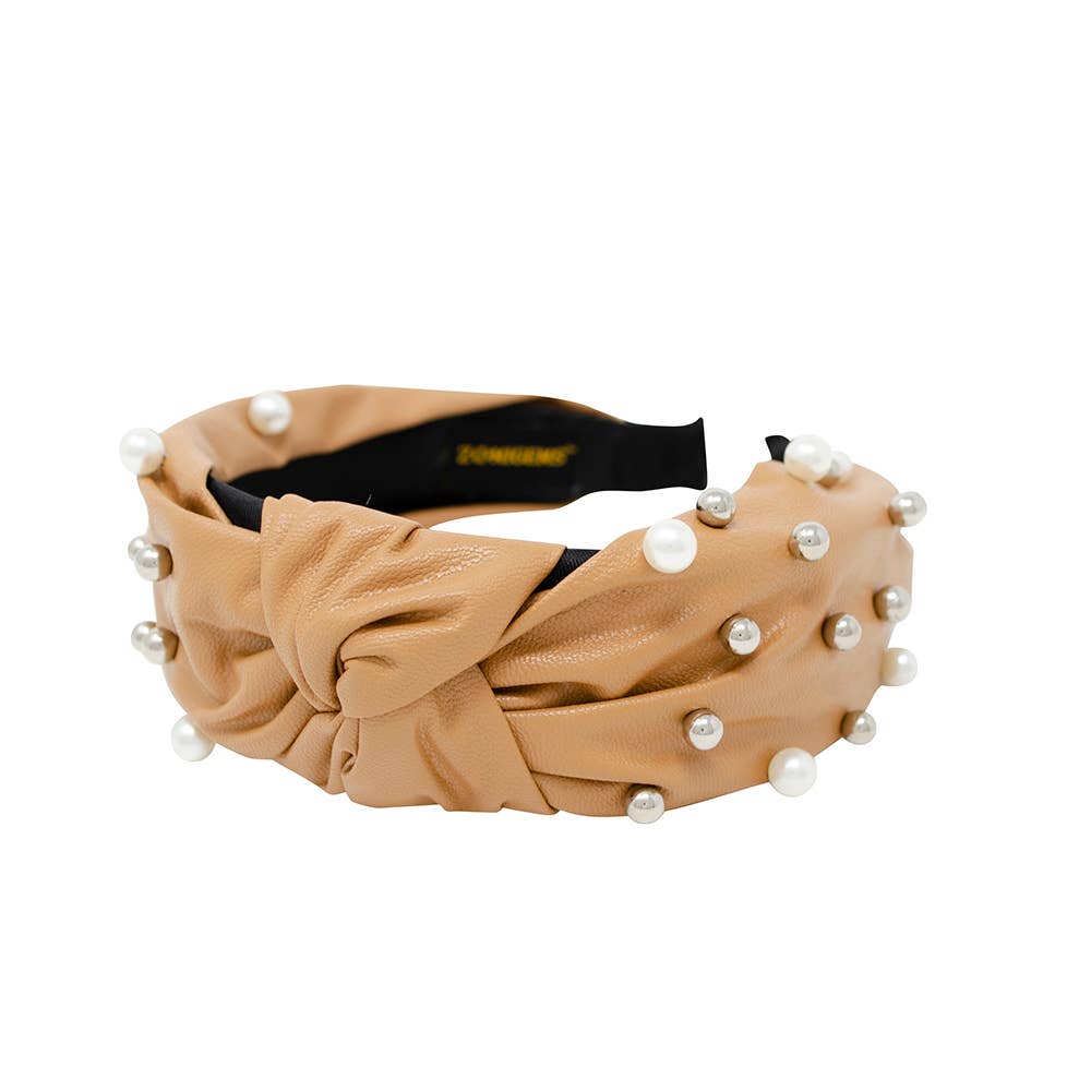 Leather Pearls & Studs Headband - Gabrielle's Biloxi