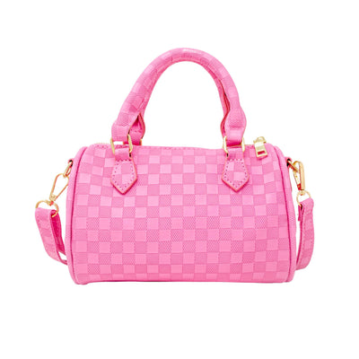 Kids Checkered Canvas Duffle Handbag - Hot Pink - Gabrielle's Biloxi