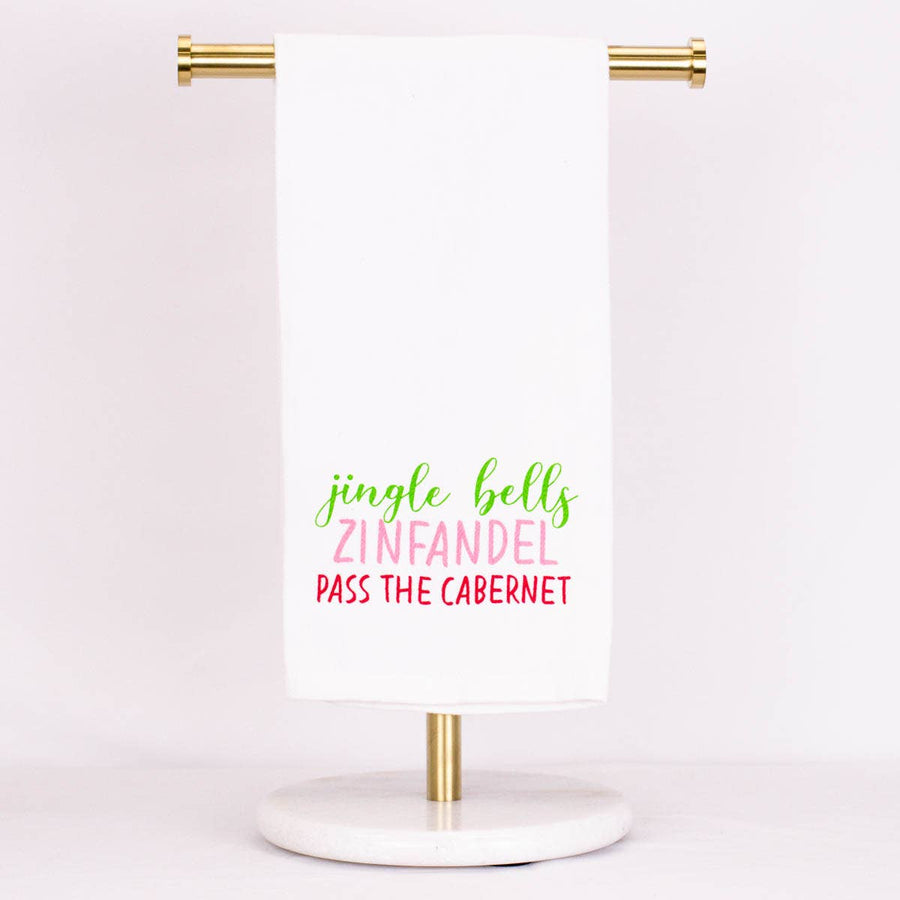 Pass the Cabernet Hand Towel   White/Green/Pink   20x28 - Gabrielle's Biloxi