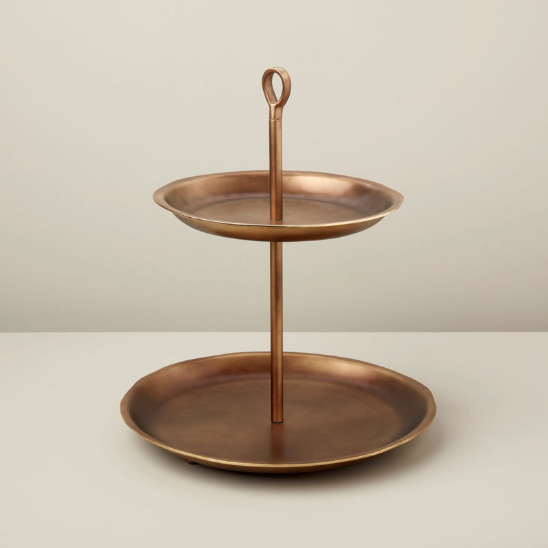 Cobbled Aged Bronze Tiered Platter - Gabrielle&