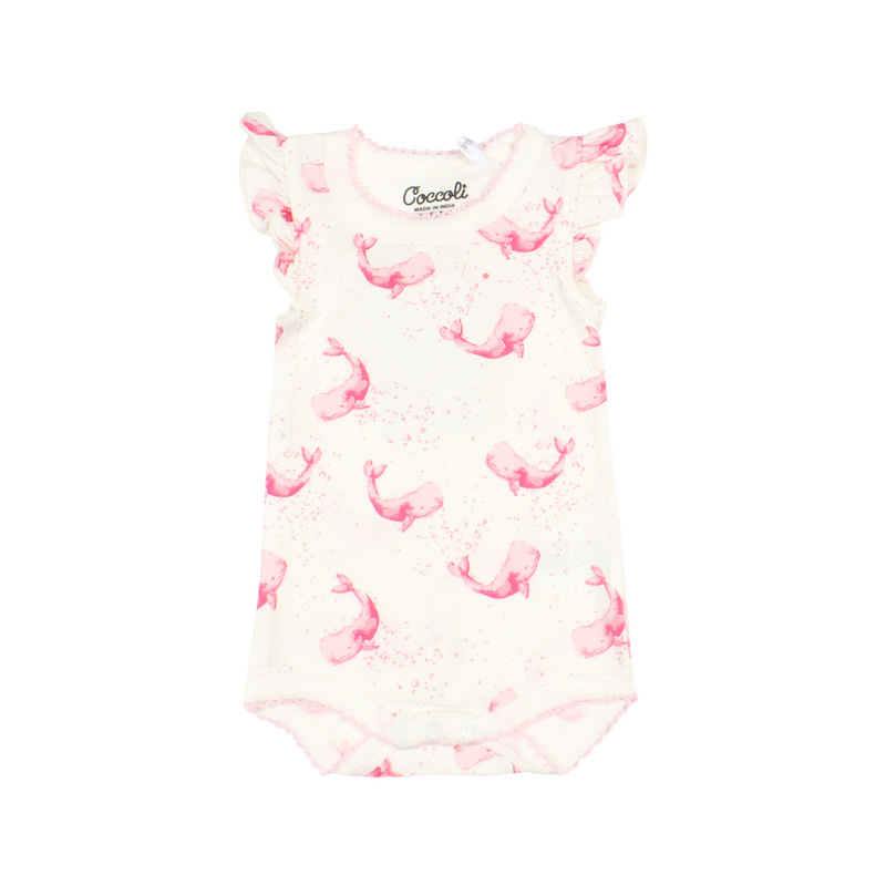 Coccoli Ruffle Sleeve Body Pink Whales - Gabrielle&