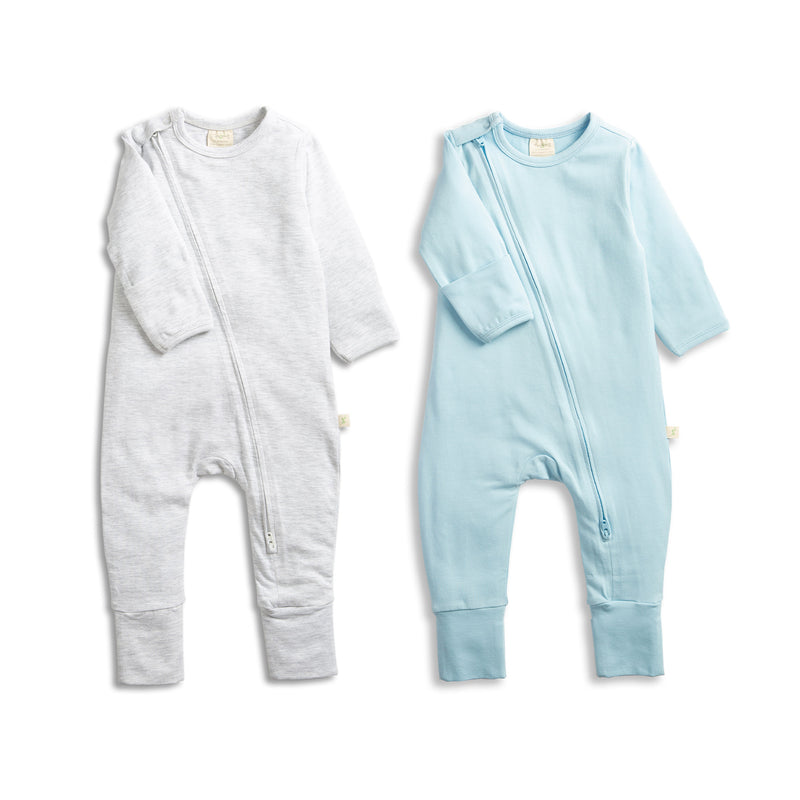 Tiny Twig 2Pack ARY L/S Zipsuit Cool Blue - Gabrielle&