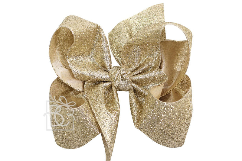 Glitter Metallic Bow on Clip - Champagne - Gabrielle&