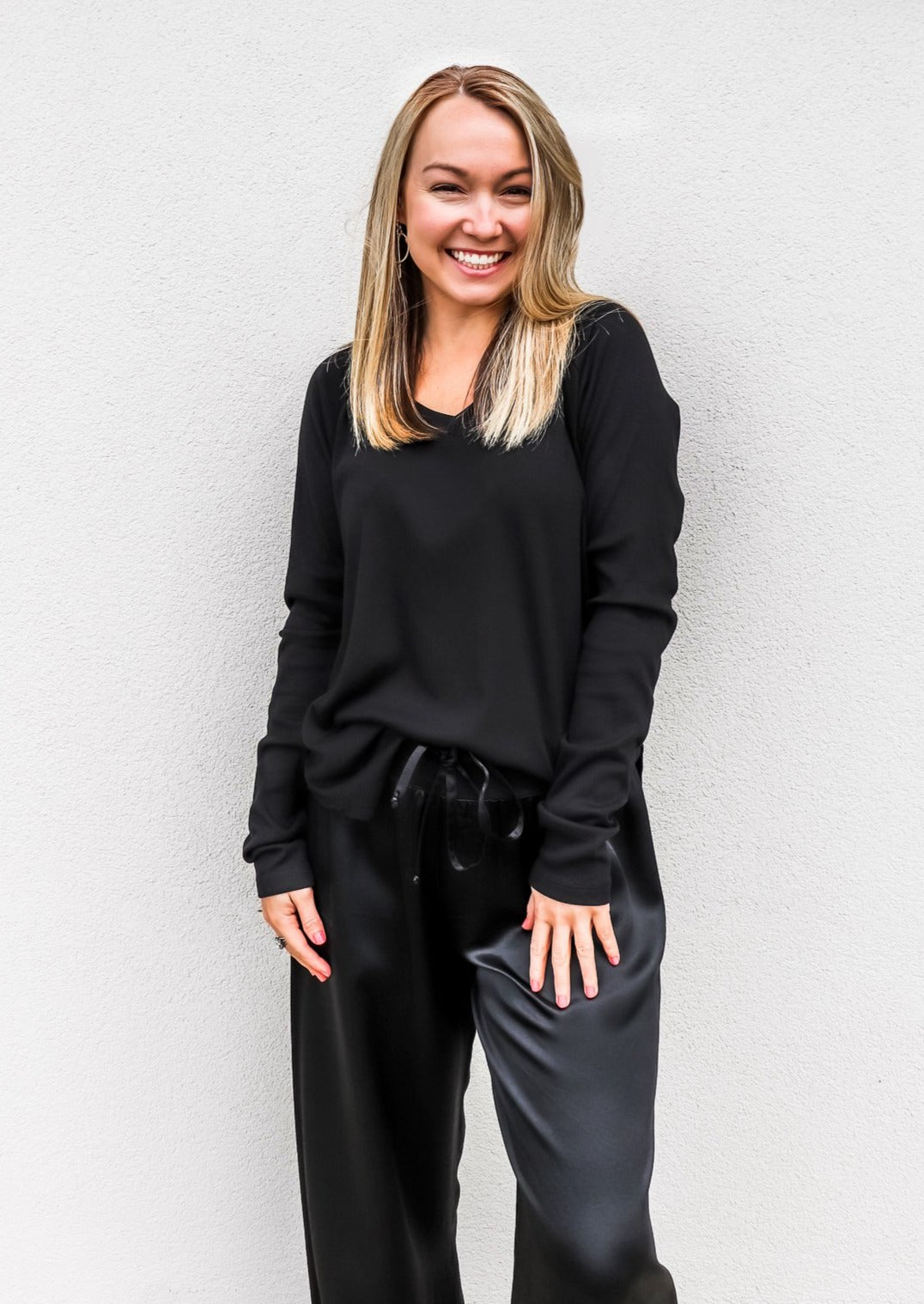 PJ Harlow Jolie Satin Pant in Black - Gabrielle's Biloxi