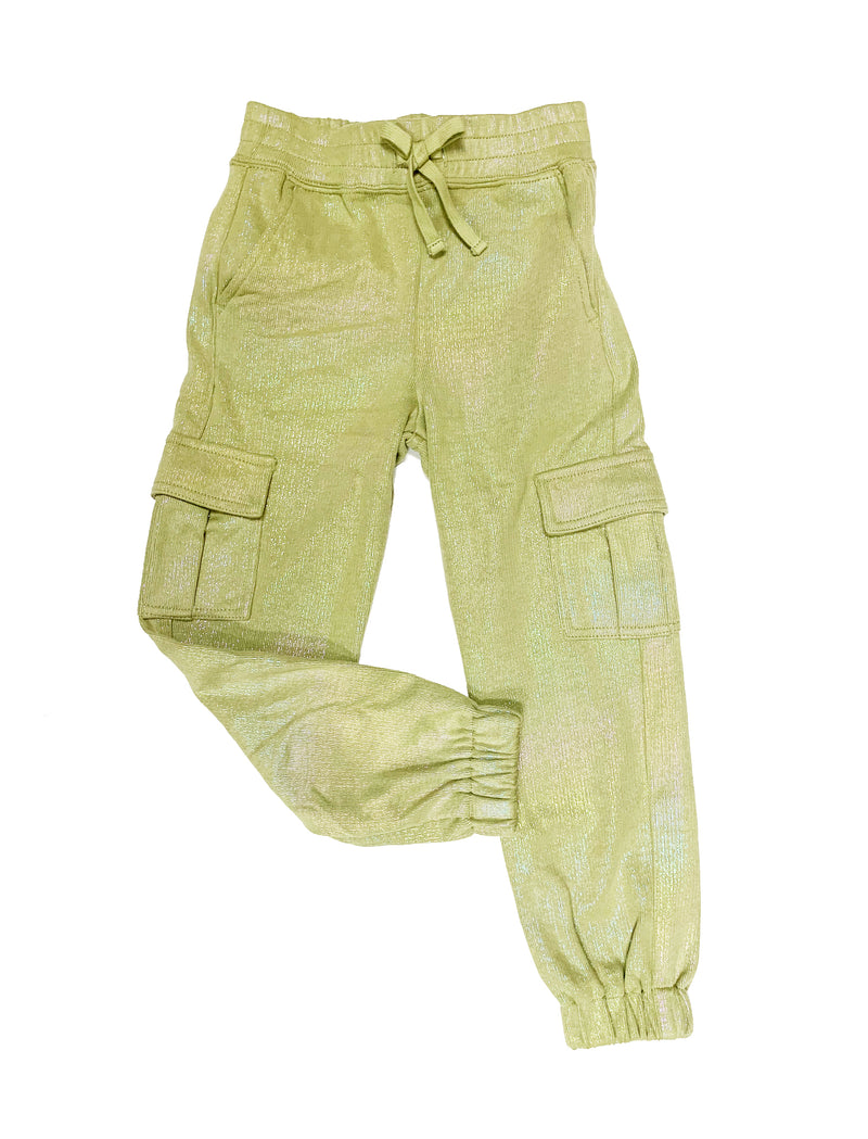 Tractr Iridescent Cargo Knit Jogger Pants Green - Gabrielle&
