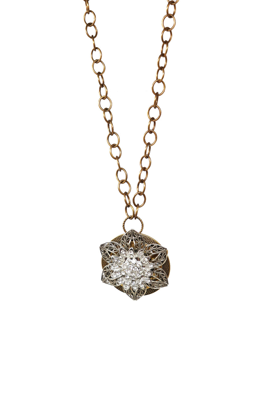 Vintage Flower Button Brass Necklace - Gabrielle's Biloxi