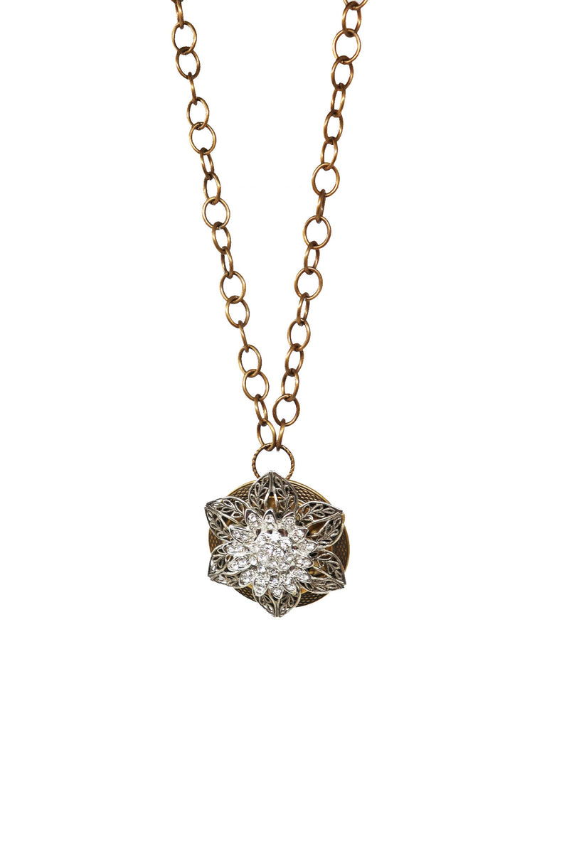 Vintage Flower Button Brass Necklace - Gabrielle&