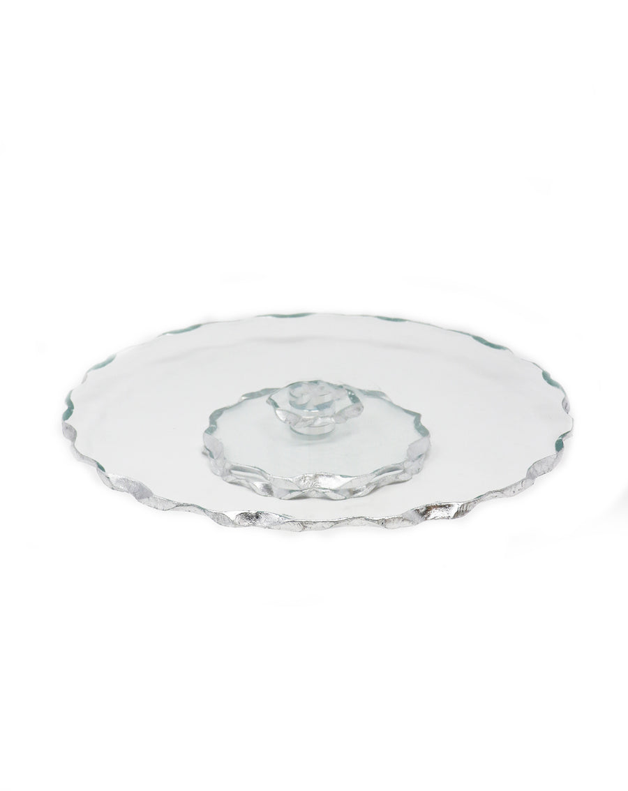 Silver Edge Handcrafted Crystal 13" Turning Platter - Gabrielle's Biloxi