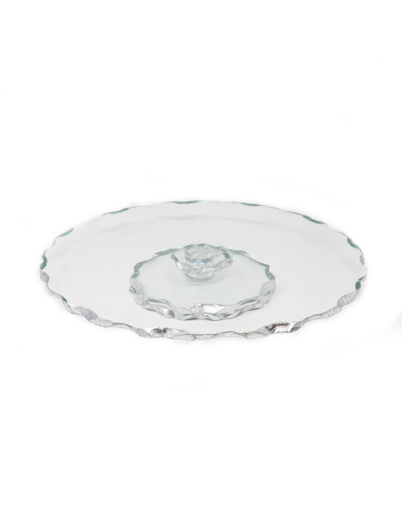 Silver Edge Handcrafted Crystal 13" Turning Platter - Gabrielle&