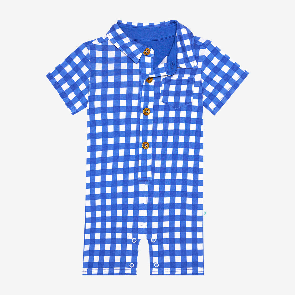 Posh Peanut Joshua Short Sleeve Collared Henley Romper - Gabrielle's Biloxi