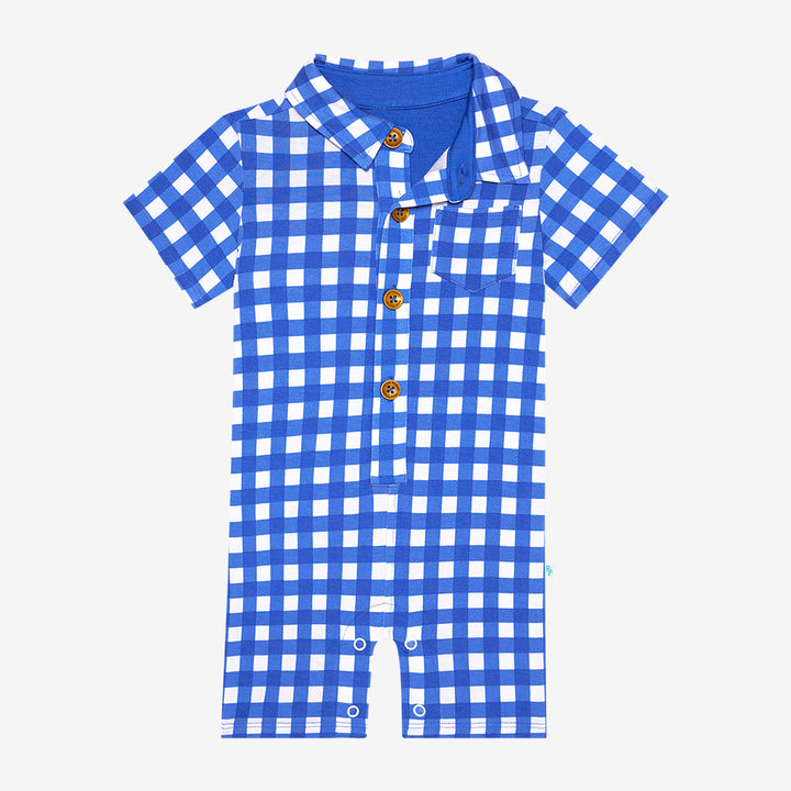 Posh Peanut Joshua Short Sleeve Collared Henley Romper - Gabrielle's Biloxi