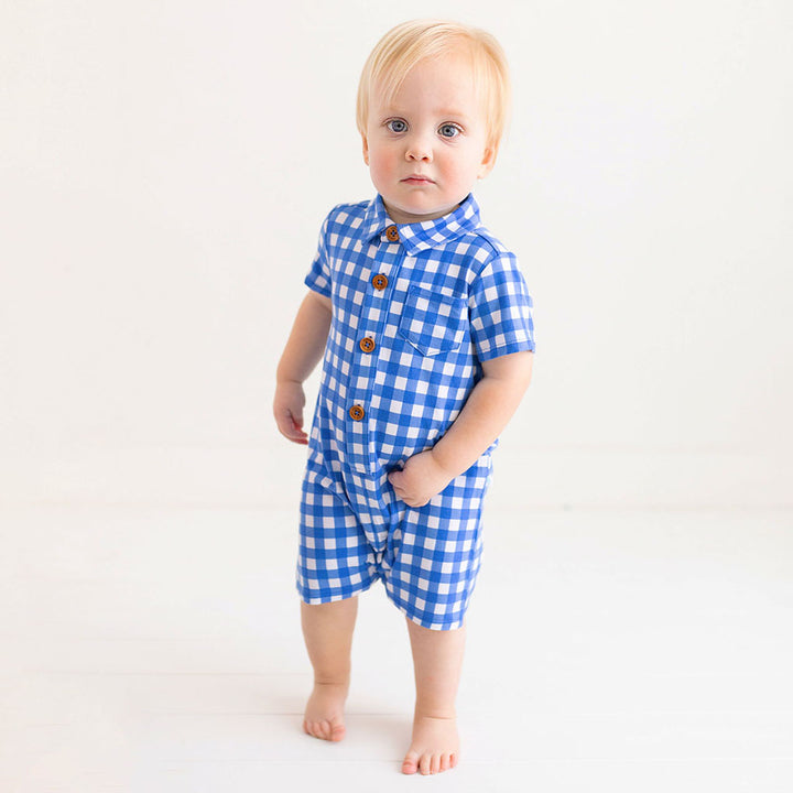Posh Peanut Joshua Short Sleeve Collared Henley Romper - Gabrielle's Biloxi