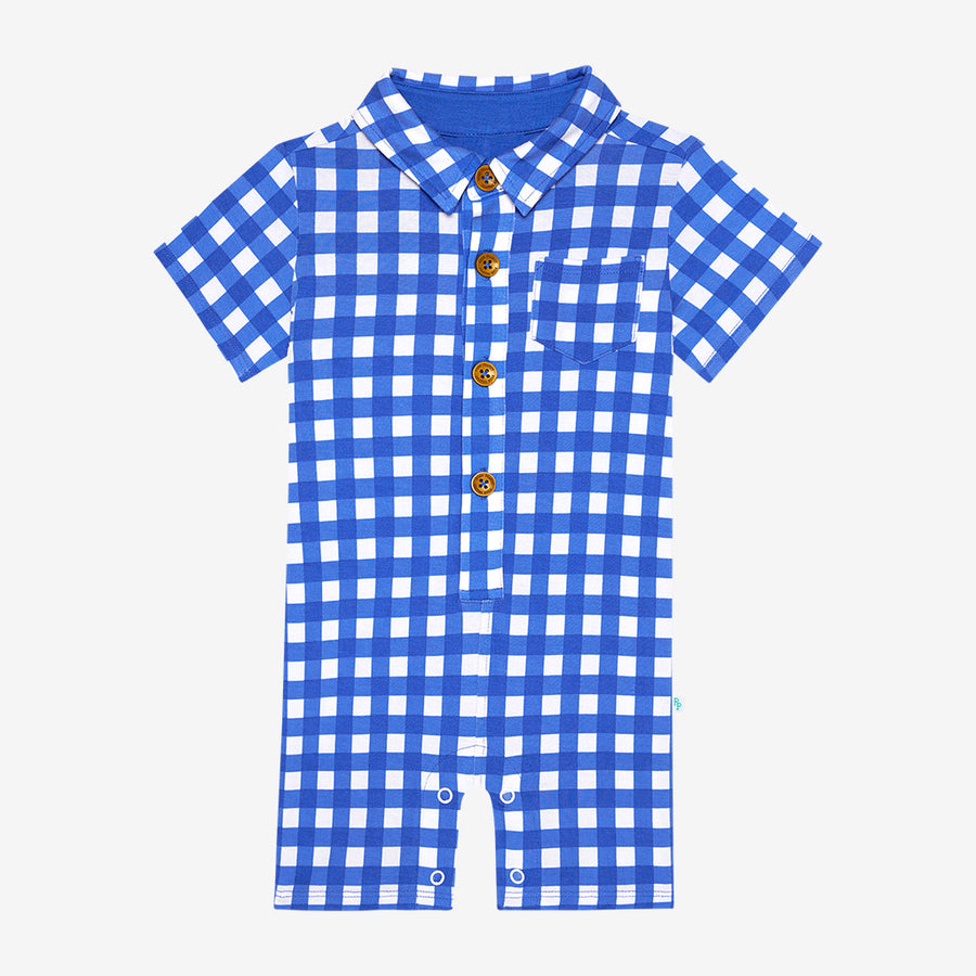 Posh Peanut Joshua Short Sleeve Collared Henley Romper - Gabrielle's Biloxi