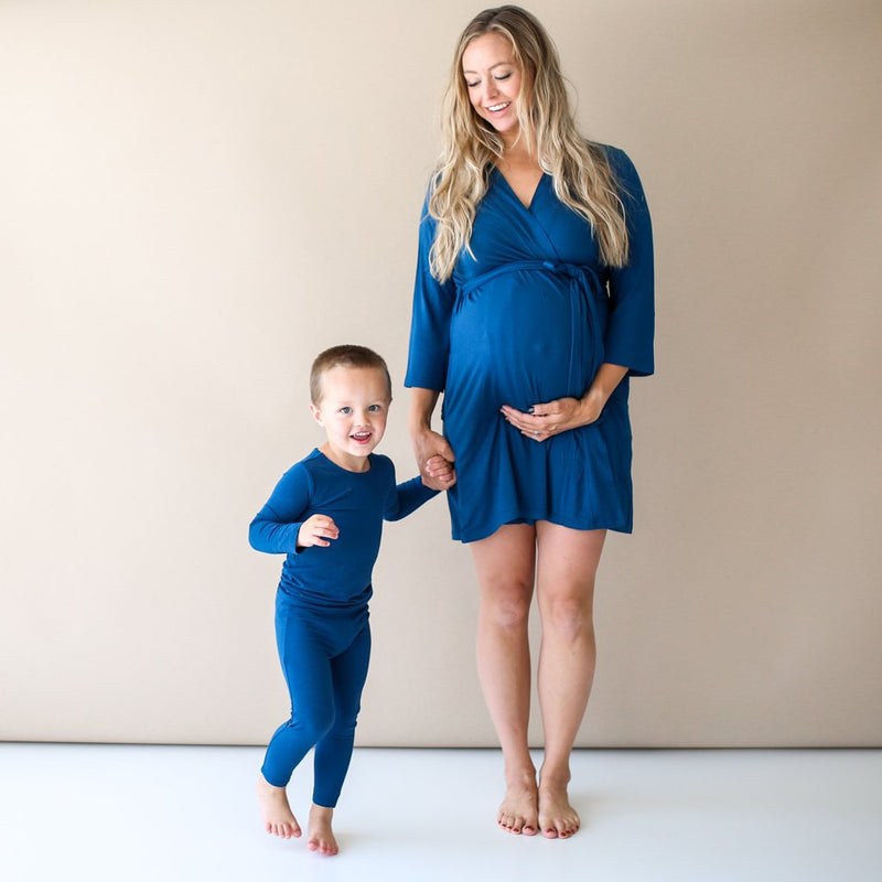 Posh Peanut Solid Color Sailor Blue Mommy Robe Navy - Gabrielle&