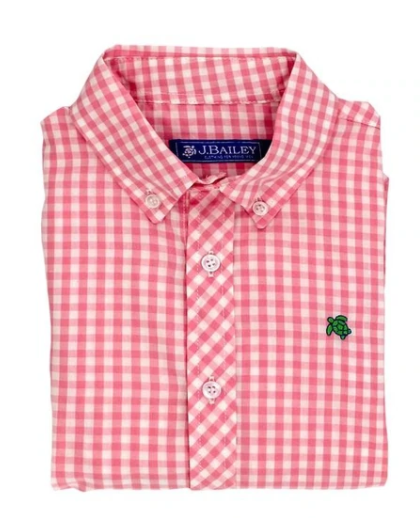 Bailey Boys Button Down Shirt - Pink Check - Gabrielle's Biloxi