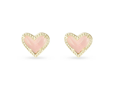 Kendra Scott Ari Heart Gold Stud Earrings In Rose Quartz - Gabrielle's Biloxi