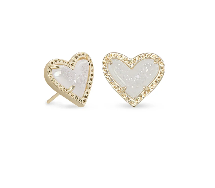 Kendra Scott Ari Heart Gold Stud Earrings Iridescent Drusy - Gabrielle's Biloxi