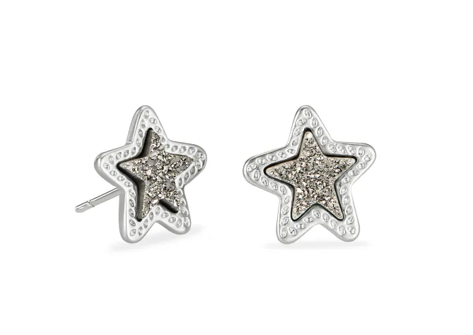 Kendra Scott Jae Star Rhodium Stud Earrings in Platinum Drusy - Gabrielle&