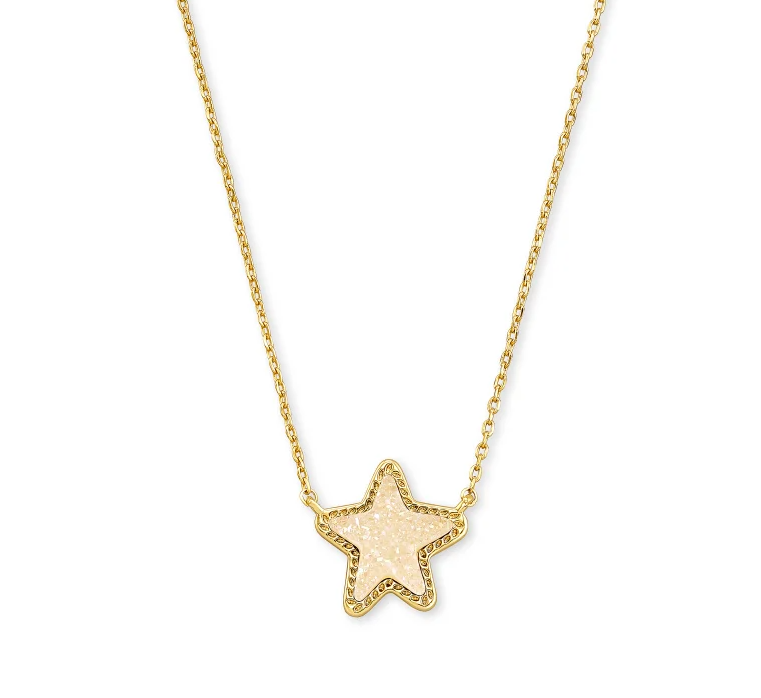 Kendra Scott Jae Star Short Gold Pendant Necklace Iridescent Drusy - Gabrielle&