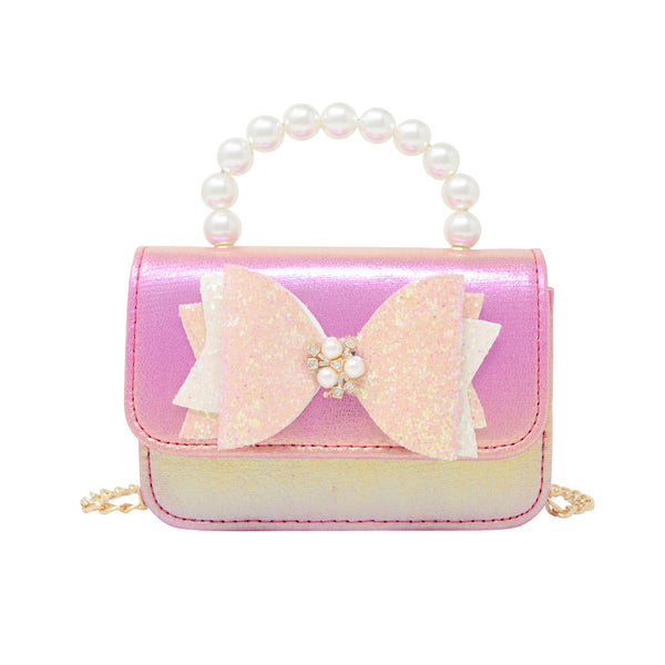 Glitter Bow Pearl Handle Handbag - Gabrielle&