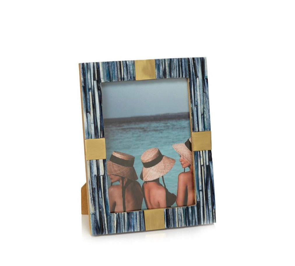 Palermo Blue Bone Inlay Photo Frame with Brass Trim - Thumbnail 3