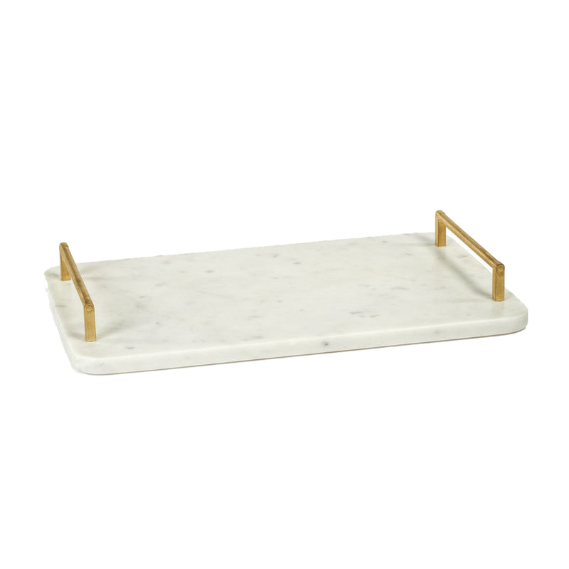 Andria Marble Tray w/ Gold Metal Handles - Gabrielle&