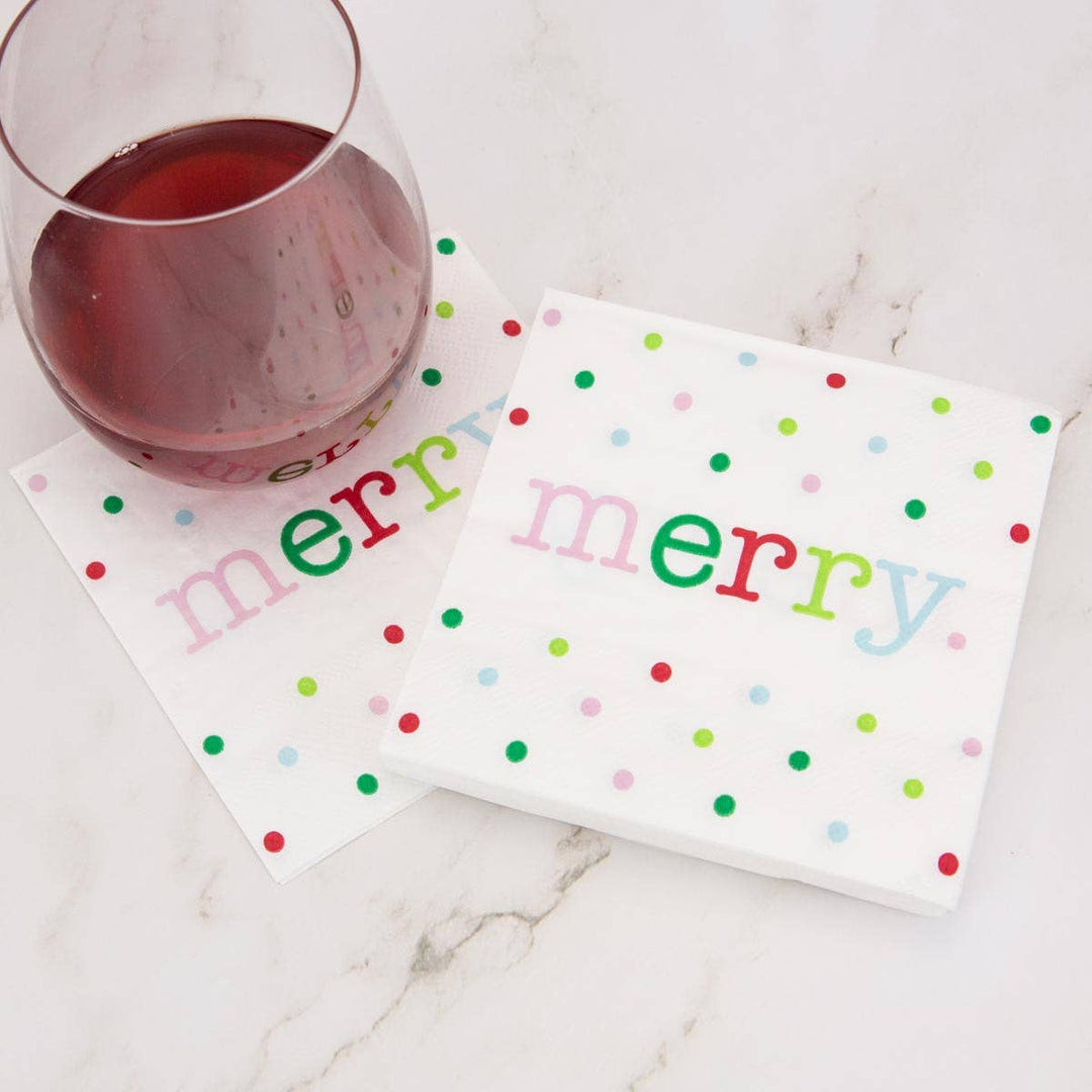 Merry Dot Cocktail Napkins    White/Multi   5" - Gabrielle's Biloxi