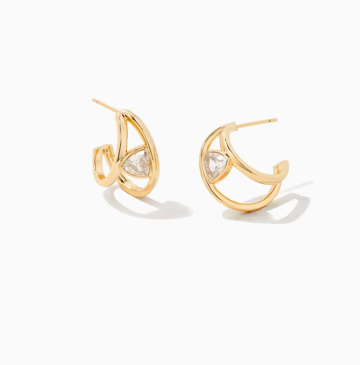 Kendra Scott Arden Huggie Earrings Gold White Crystal - Gabrielle&
