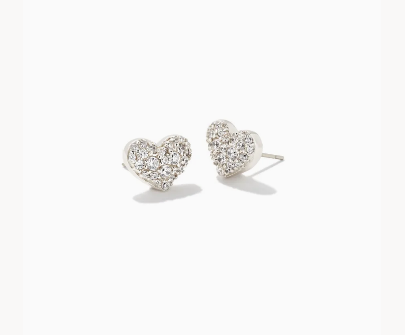 Kendra Scott ARI Pave Crystal Heart Earrings Rhodium Metal White CZ - Gabrielle's Biloxi