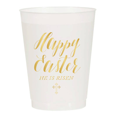He Is Risen Gold Happy Easter Cross Frosted Cups - Easter - Gabrielle's Biloxi