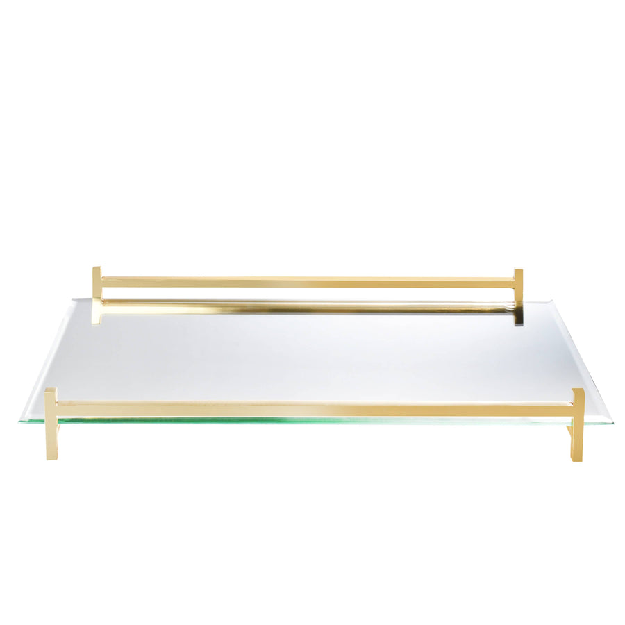 Mirror Oblong Tray With Gold Handles - Gabrielle's Biloxi