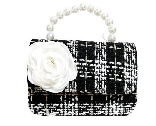 Tweed Peony City Bag - Black & White - Gabrielle's Biloxi
