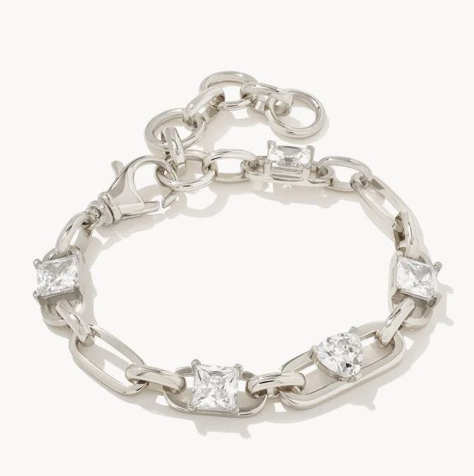 Kendra Scott Blair Jewel Chain Bracelet Rhodium White Crystal - Gabrielle's Biloxi