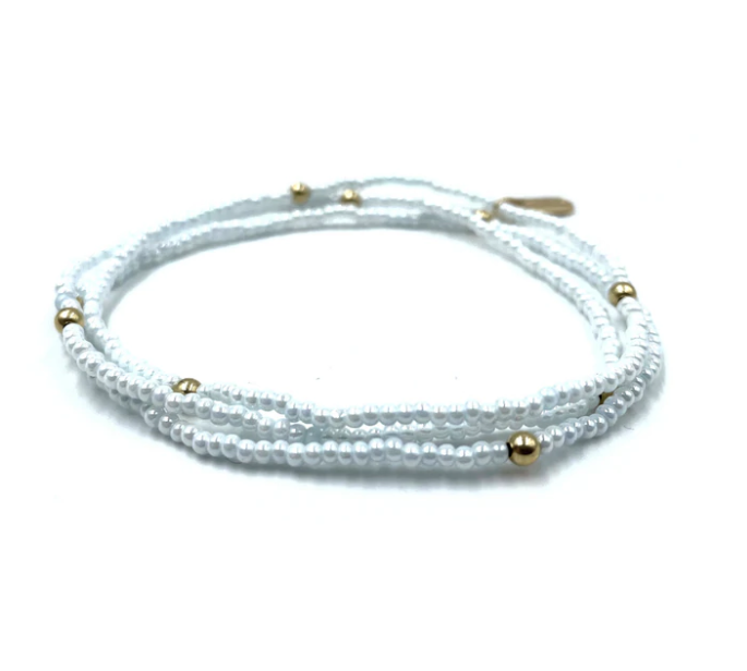 BOHO Bracelet Stack in White + Gold Filled - Gabrielle&