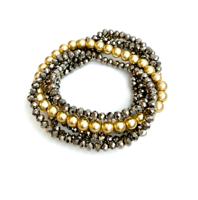 Gray Metallic + Gold Accent Stack Bracelet - Gabrielle's Biloxi