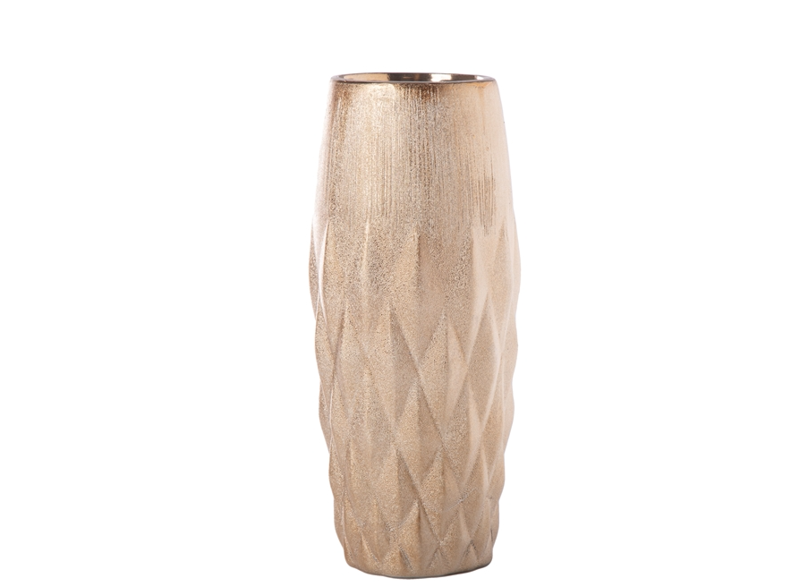 Ceramic Round Vase w/ Brushed Banded Top and Embossed Diamond Pattern - Gabrielle's Biloxi