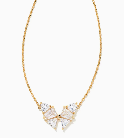 Kendra Scott Blair Butterfly Pendant Necklace Gold White Crystal - Gabrielle's Biloxi